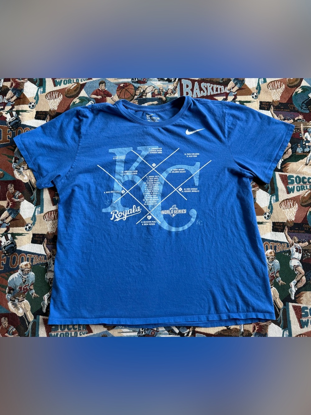 Men’s Nike MLB Kansas City Royals World Series Starting Lineup Blue Graphic Tee
